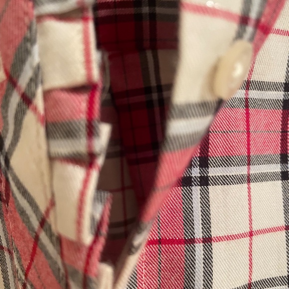 Talbots shimmer red plaid shirt with fine metallic- long sleeve button down S - Picture 5 of 10